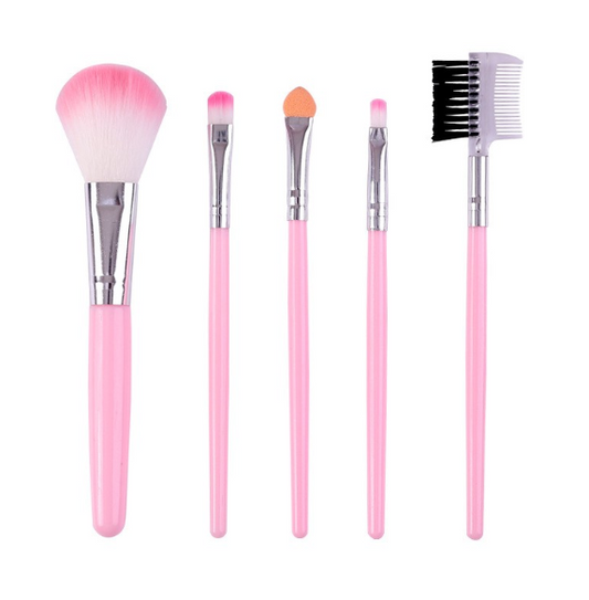 Set 5 Pensule de Machiaj, Flippy, de Voiaj, pentru Fard si Pudra, din Par Sintetic, Roz