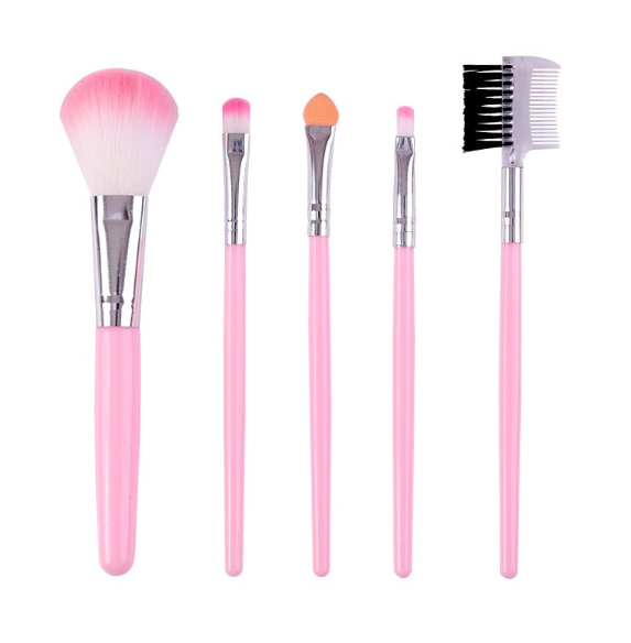 Set 5 Pensule de Machiaj, Flippy, de Voiaj, pentru Fard si Pudra, din Par Sintetic, Roz