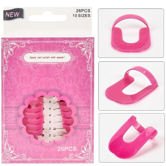 Set 26 buc Sabloane Reutilizabile pentru Oja, Flippy, pentru Manichiura Ingrijita, fara Depasire Margini, Protectie Cuticula, 10 Marimi, din Plastic, Roz